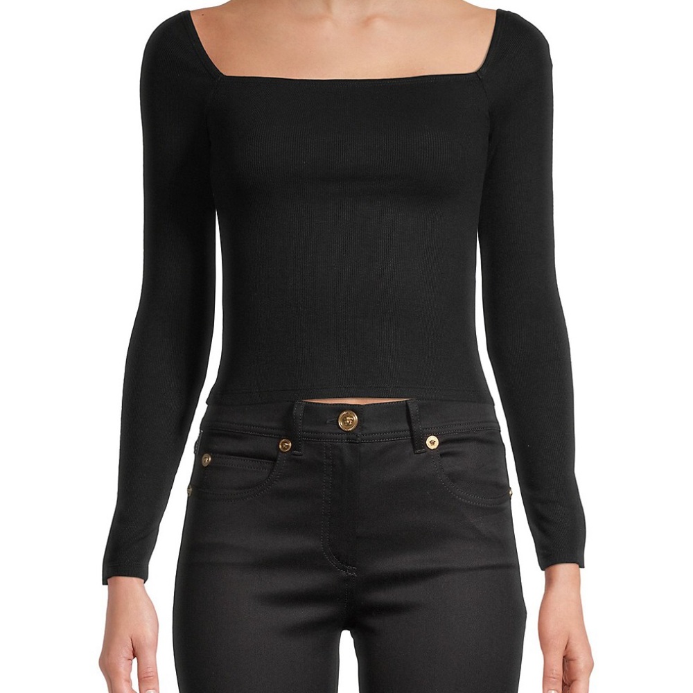 Avec Les Filles Square-Neck Black Top